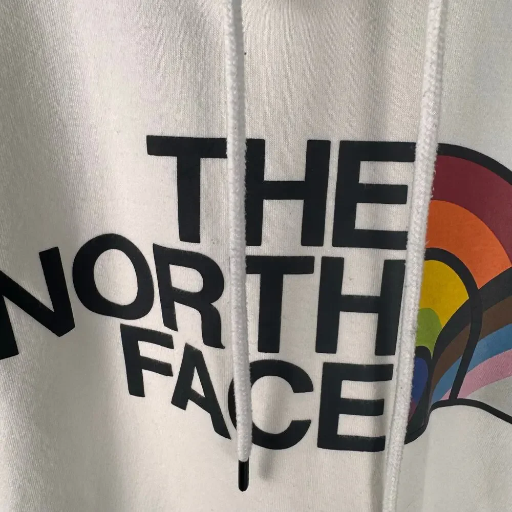 the north face mens pride rainbow logo white pullover hoodie sweatshirt